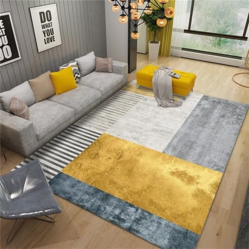 QGYFRE Teppich Nach Mass Teppiche Fürs Kinderzimmer für Wohnzimmer 200x260CM Mädchen Gelb Moderner minimalistisch gemusterter waschbarer von QGYFRE