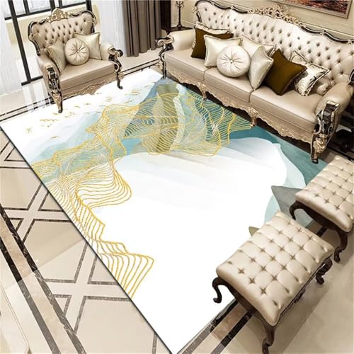 QGYFRE Teppich Waschbar 80x120CM Gelb deko mädchen Zimmer Waschbare Teppiche In Waschmaschine Blauer Abstrakter Tintenteppich Flur Läufer rutschfest büroteppich von QGYFRE