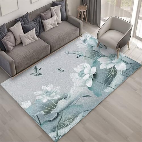 QGYFRE Teppich Wohnzimmer Kurzflor Wohnzimmerteppich Kinderteppich Junge 140x200CM Kinder Teppiche Grau Blauer orientalischer Blumenteppich küchenteppich rutschfest von QGYFRE