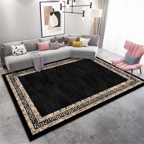 QGYFRE Teppich Bett Zimmer Schmutzabweisender und langlebiger Ornament schwarz 70x140CM Hübscher Tisch esszimmer Flur von QGYFRE