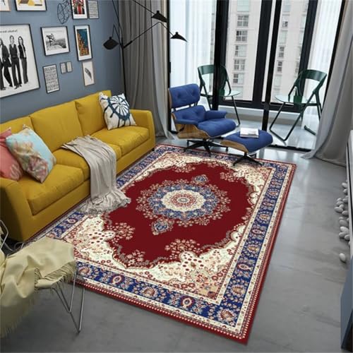 QGYFRE Teppiche Wohnzimmer Kinderteppich Junge Waschbare Teppich 120x160CM Schallschutz rot Retro-Blumenmuster erleichtern die Reinigung von Teppichen von QGYFRE