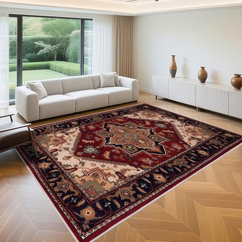 QGYFRE Vintage-Blumenteppich, Weicher Und Langlebiger, Lichtechter Teppich, Roter Traditioneller Teppich, Geeignet Für Den Eingang des Arbeitszimmers 200x300cm von QGYFRE