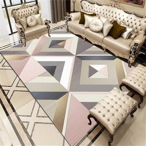 QGYFRE Waschbare Teppich 160x200CM Grau Schlafzimmer Kinderteppich Mädchen Rosa moderner geometrischer Large Square Floor Cushions Velvet Kaffeetisch schreibtischstuhl von QGYFRE