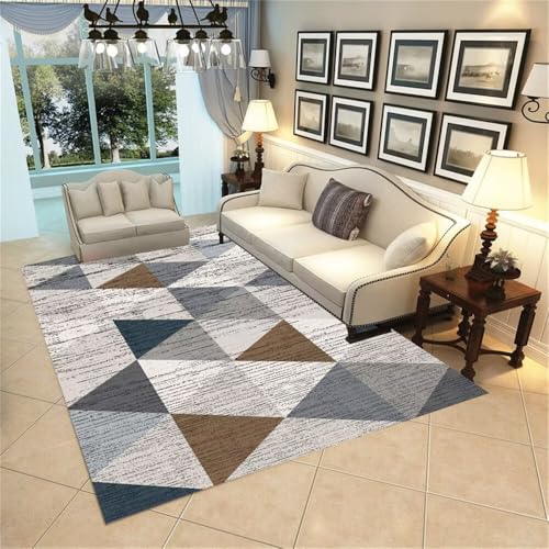 QGYFRE Waschbare Teppiche Wohnzimmer 90x120CM Grau Teppich arbeitszimmer bürostuhl bodenteppich Blauer moderner geometrischer bettvorleger Carpet Living Room von QGYFRE