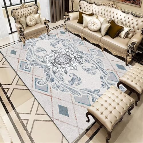 QGYFRE Wohnung Deko Teppich rutschstopp Blauer Blumenteppich tepich Grau 90x150CM Langer Flur Kinderzimmer Junge Kinder Teppiche von QGYFRE