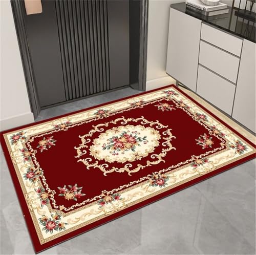 QGYFRE XXL Teppich Kinderzimmer Mädchen Kleine Teppiche 140x200CM Flur Rot Weicher, waschbarer Vintage-Blumenteppich von QGYFRE