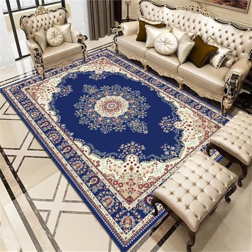 QGYFRE rutschfest Waschbar Outdoorteppiche 120x180CM blau Teppich Wohnzimmer weich Designer Vintage-Blumenteppich XXL Zimmer deko mädchen von QGYFRE