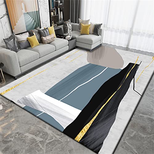 Anti-Dirty Hübscher Teppich Moderne Colorblock-Abstrakte Kunst Schlafzimmer Teppiche Schwarz-Grau-Blau Läufer rutschfest Feuchtigkeitsbeständig Teppic 180X200cm von QH-Prosperous