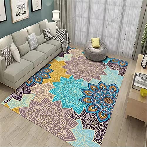 QH-Prosperous Geruchlos Hall Teppiches Bunte Ethnische Art Outdoor Teppich Blaues Brown-Mandala-Muster Hübscher Teppich Schmutzabweisend Teppich 80X160cm von QH-Prosperous