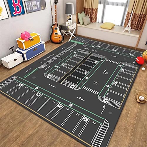 QH-Prosperous Schimmelbeweis Teppich Kurzflor Cartoon-Parkplatz-Muster Bad Teppiche Set Schwarzes Grau Bettumrandung Teppich Anti-Dirty Teppch 130X180cm von QH-Prosperous