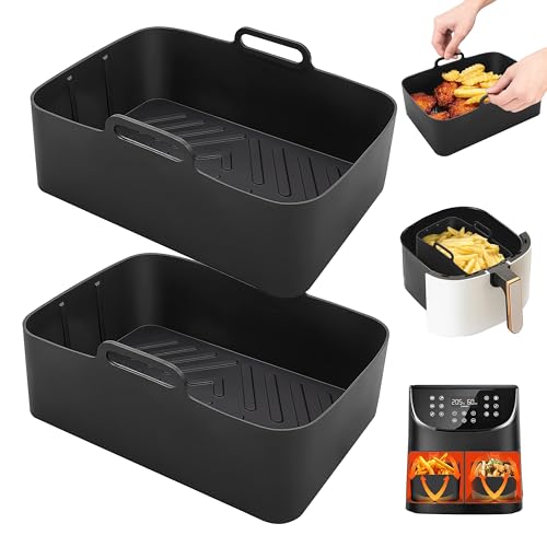 Air Fryer Silikon Grill 2 Stück Air Fryer Silikon Backblech Rechteckiger Wiederverwendbar Silikonform für Heißluftfritteuse Silikonform für Ninja Dual Air Fritteuse 20x12.7x7.6cm von QH-Shop
