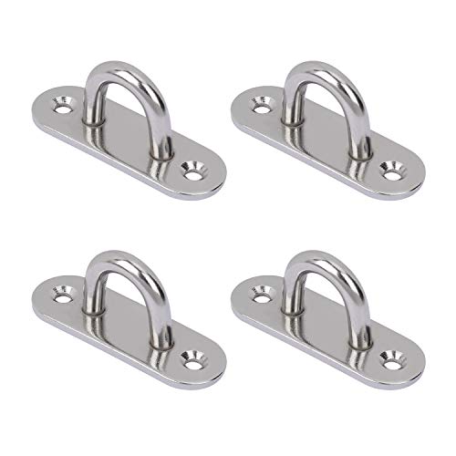 Edelstahl Augplatte 6mm Metall Decksplatte Decken Wand Befestigungshaken mit Öse für Schwebesessel Hängematte Sonnensegel Blumentöpfen, 4 Stück Silver von QH-Shop