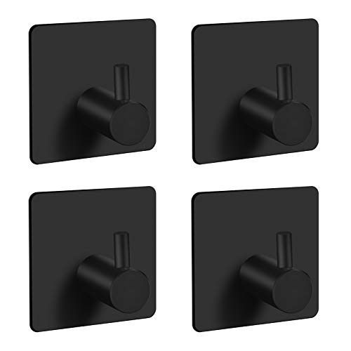 QH-Shop Handtuchhaken 4 Stück Selbstklebend Wandhaken Bademantelhaken Edelstahl Handtuchhalter Haken Ohne Bohren für Badezimmer, Schlafzimmer, Küche, Schwarz QH-Shop Handtuchhaken 4 Stück Selbstklebend Wandhaken Bademantelhaken Edelstahl Handtuchhalter Haken Ohne Bohren für Badezimmer, Schlafzimmer, Küche, Schwarz von QH-Shop