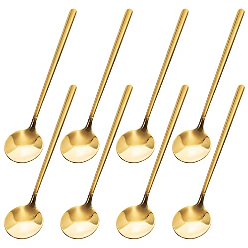 Kaffeelöffel Edelstahl Kleine Löffel Dessertlöffel Eislöffel Teelöffel Mokkalöffel Runde Rührlöffel für Zuhause Küche Café Dessert Geschäft Bar, 8 Stk 13cm, Gold von QH-Shop