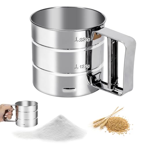 QH-Shop Einhand Mehlsieb Halbautomatisches Mehlsieb Handmehlsieb Aus Edelstahl Mehlsieb Backsieb Feines Sieb Aus Edelstahl für Zucker Mehl Reis Kaffeepulver Silber QH-Shop Einhand Mehlsieb Halbautomatisches Mehlsieb Handmehlsieb Aus Edelstahl Mehlsieb Backsieb Feines Sieb Aus Edelstahl für Zucker Mehl Reis Kaffeepulver Silber von QH-Shop