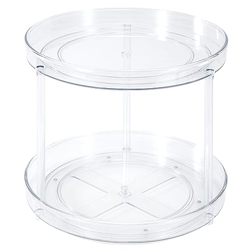 Kühlschrank Organizer Drehteller Küche Gewürzregal, 2-Tier Transparent Gewürzhalter Küchenregal Drehbares Rund Tablett für Salz Backzutaten Gewürzgläser (23,5cm) von QH-Shop