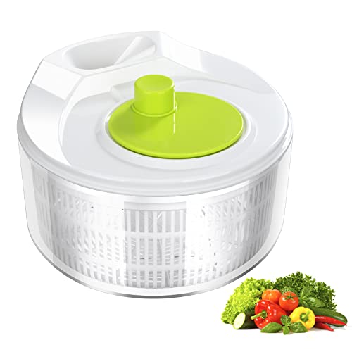 QH-Shop Salatschleuder mit Deckel, 3L Kunststoff Salatschleudern zum Waschen und Trocknen von Salat Gemüse Obst, Salattrockner 22,5x15cm (Weiß/Grün) von QH-Shop