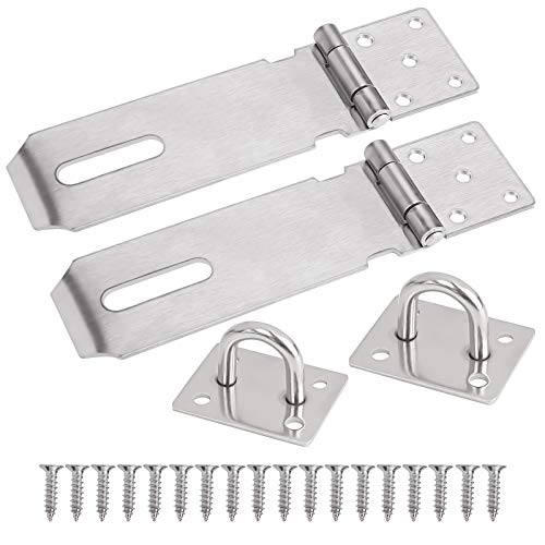 Vorhängeschloss Haspe aus Edelstahl, 2er Pack Türschloss Verschluss Sicherheits Überfalle Schloss Vorrichtung mit Schrauben für Tür Fenster Schrank, Silber 4 Zoll von QH-Shop