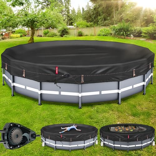 QH.HOME [2025 Upgraded Ultimate Winddicht] 9 m runde Poolabdeckung mit schnell festziehender, patentierter Ratsche, Solar-Poolabdeckung für oberirdische Pools [langlebig, reißfest] mit von QH.HOME