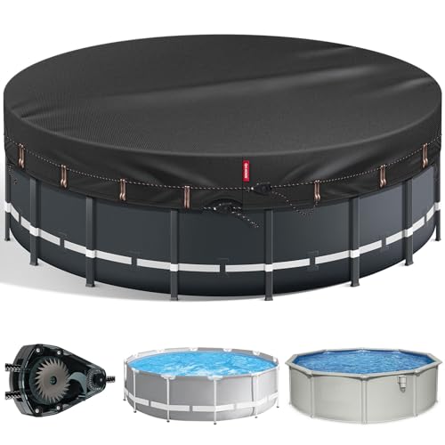 QH.HOME [2025 Upgraded Ultimate Winddicht] Runde Poolabdeckung für oberirdische Pools, einteilige, reißfeste Solar-Poolabdeckung mit 2 patentierten Ratschen für einfache Installation von QH.HOME