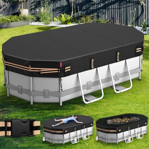 QH.HOME Ovale Poolabdeckung mit schnell festziehendem Kordelzug, ovale Poolabdeckung für oberirdische Pools [langlebig, reißfest] mit gewichttragenden Ringen, 3,6 x 6,2 m von QH.HOME