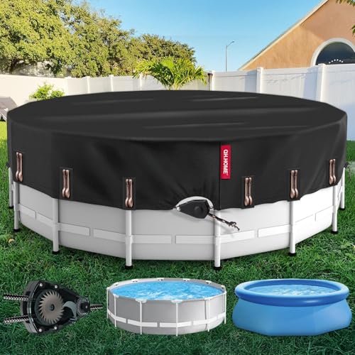 QH.HOME Runde Winter-Poolabdeckung mit 738N starkem, reißfestem [600D-Upgrade-extra dichtes Gewebe] Schwimmbadabdeckung für oberirdische Pools, Solar-Poolabdeckung mit lichtbeständig, winddicht, 7 m von QH.HOME