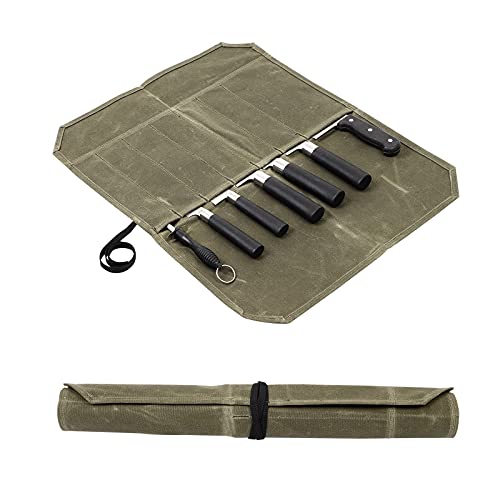Messerrolle, Kochmesser-Rolltasche, gewachstes Segeltuch, mit 7 Fächern, tragbare Messerverpackung, Küchenmesser-Aufbewahrungskoffer, Küchenwerkzeugschutz, kulinarische Messertaschen, von QHANSHIEE