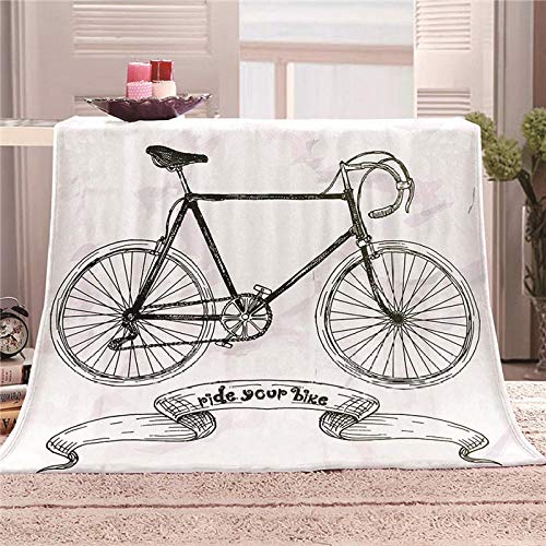 QHDHGR Flanelldecke Kuscheldecke Schwarz & Weiß & Fahrrad Flanell Decke Tagesdecke Wohndecke Mit Kaschmir Hohe Farbechtheit Und Kein Haarausfall Nap Decke 70.8 Zoll * 78.7 Zoll von QHDHGR