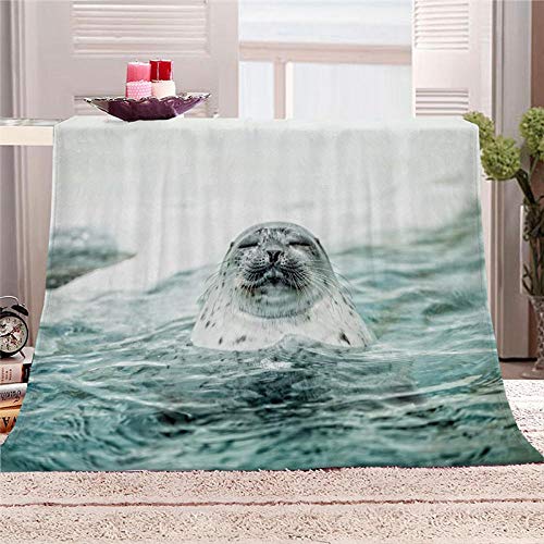 QHDHGR Kuscheldecke Ozean & Robbe 3D Drucken Flanelldecke Wohndecke Weiche Warm Decke Flauschige TV-Decke Mikrofaserdecke Sofadecke oder Bettüberwurf Tagesdecke 59 Zoll * 78.7 Zoll von QHDHGR