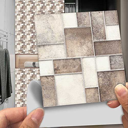 Fliesenaufkleber Braun Beige Geometrisch Klebefliesen Pvc Deko Mosaikfliesen Wasserdicht Und Ölbeständig Küchenrückwand Folie Fliesenaufkleber Bad Klebefolie Leicht Zu Reinigen 10 Stück/15x15cm von QHDXL