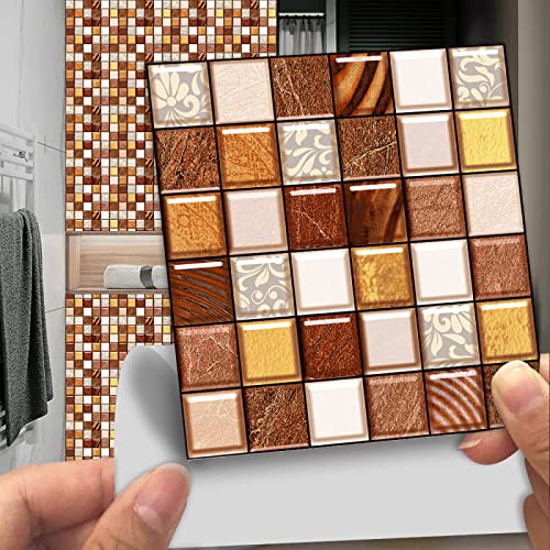 Fliesenaufkleber Braun-Gelb-Mosaik Klebefliesen Pvc Deko Mosaikfliesen Wasserdicht Und Ölbeständig Küchenrückwand Folie Fliesenaufkleber Bad Klebefolie Leicht Zu Reinigen 10 Stück/20x20cm von QHDXL