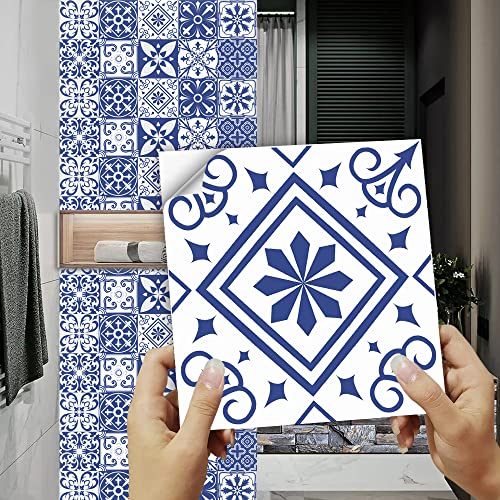 Fliesenaufkleber Marokko Blau Weiß Klebefliesen Pvc Deko Mosaikfliesen Wasserdicht Und Ölbeständig Küchenrückwand Folie Fliesenaufkleber Bad Klebefolie Leicht Zu Reinigen 10 Stück/15x15cm von QHDXL