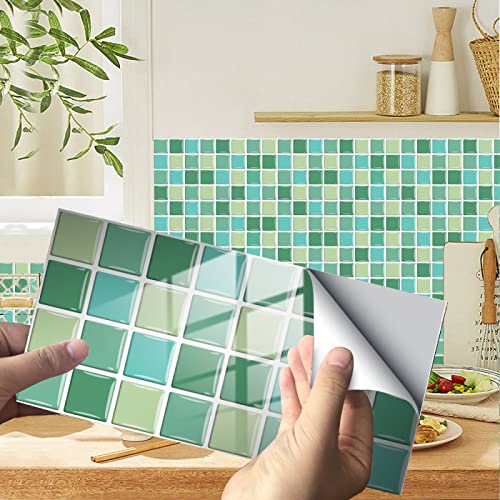 Fliesenaufkleber Matcha-Grün-Mosaik Klebefliesen Pvc Deko Mosaikfliesen Wasserdicht Und Ölbeständig Küchenrückwand Folie Fliesenaufkleber Bad Klebefolie Leicht Zu Reinigen 24 Stück/10x20cm von QHDXL