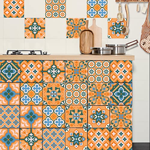 Fliesenaufkleber Orange Grün Marokko Klebefliesen Pvc Deko Mosaikfliesen Wasserdicht Und Ölbeständig Küchenrückwand Folie Fliesenaufkleber Bad Klebefolie Leicht Zu Reinigen 10 Stück/10x10cm von QHDXL