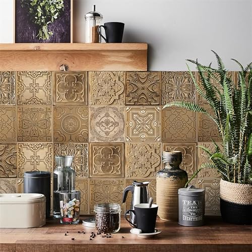 Fliesenaufkleber Retro Gold Barock von VinylKüche Deko Fliesenfolie 24 Stück/10x10cm für Bad, Küche, Wände, Keramik, Metall, Glas von QHDXL