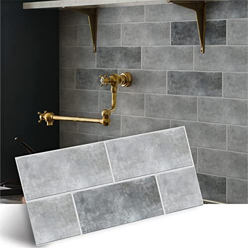 Fliesenaufkleber Vintage Grauer Marmor Klebefliesen Pvc Deko Mosaikfliesen Wasserdicht Und Ölbeständig Küchenrückwand Folie Fliesenaufkleber Bad Klebefolie Leicht Zu Reinigen 12 Stück/15x30cm von QHDXL