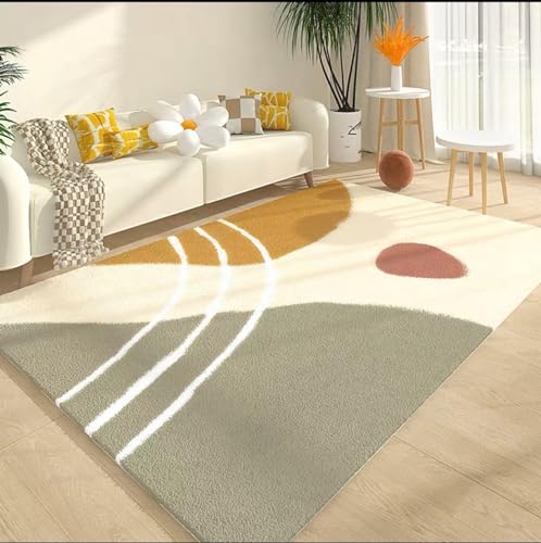Outdoor Teppich Wetterfest Grün Beige Gelb Teppich Wohnzimmer Schlafzimmer Weich Teppiche rutschfeste Carpet Waschbar für Küche Kinderzimmer Heimbüro Rug(150x200cm) von QHDXL
