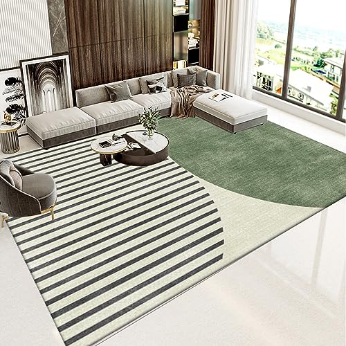 Outdoor Teppich Wetterfest Grün Beige Streifen Teppich Wohnzimmer Schlafzimmer Weich Teppiche rutschfeste Carpet Waschbar für Küche Kinderzimmer Heimbüro Rug(120x180cm) von QHDXL