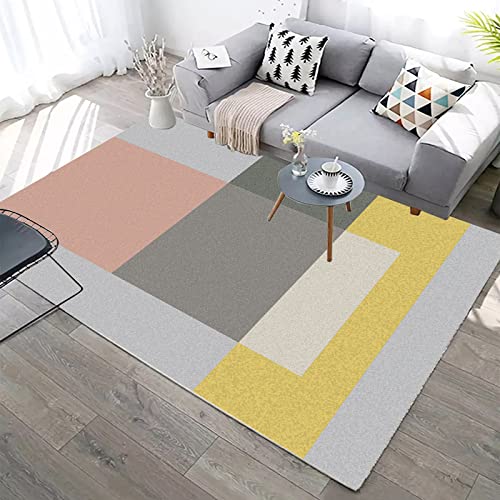 Outdoor Teppich Wetterfest Rosa Gelb Grau Teppich Wohnzimmer Schlafzimmer Weich Teppiche rutschfeste Carpet Waschbar für Küche Kinderzimmer Heimbüro Rug(150x200cm) von QHDXL