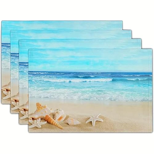 Platzsets Abwaschbar Blaues Meer Tischsets Abwaschbar 6er Set Tischsets Platzsets Hitzebeständig Platzdeckchen rutschfest Platzsets Platzdeckchen Stoff (45x30cm) von QHDXL