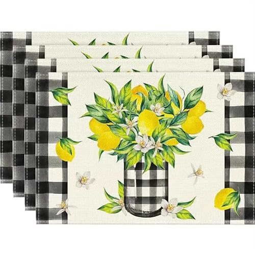 Platzsets Abwaschbar Gelb Grüne Zitrone Tischsets Abwaschbar 4er Set Tischsets Platzsets Hitzebeständig Platzdeckchen rutschfest Platzsets Platzdeckchen Stoff (45x30cm) von QHDXL