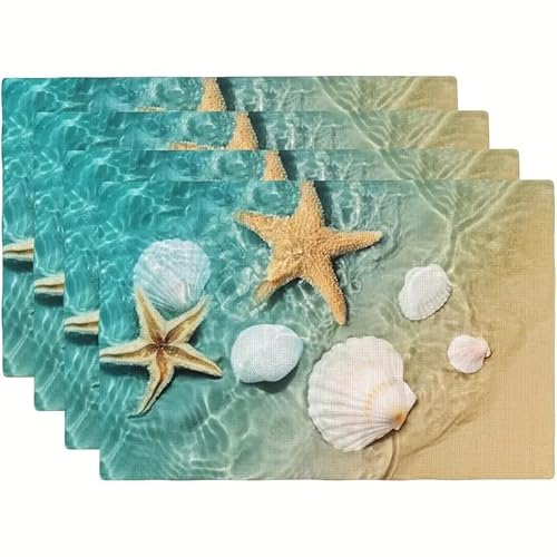 Platzsets Abwaschbar Gelbe Seesternmuscheln Tischsets Abwaschbar 6er Set Tischsets Platzsets Hitzebeständig Platzdeckchen rutschfest Platzsets Platzdeckchen Stoff (45x30cm) von QHDXL