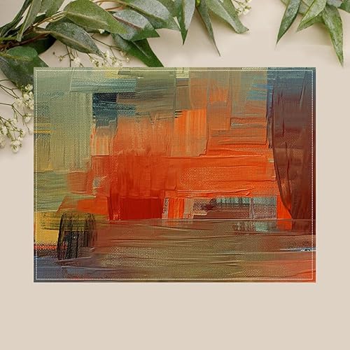 Platzsets Abwaschbar Grün Orange Abstract Tischsets Abwaschbar 2er Set Tischsets Platzsets Hitzebeständig Platzdeckchen rutschfest Platzsets Platzdeckchen Stoff (45x30cm) von QHDXL