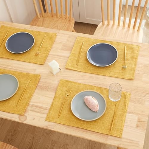 Platzsets Abwaschbar Senfgelb Tischsets Abwaschbar 6er Set Tischsets Platzsets Hitzebeständig Platzdeckchen rutschfest Platzsets Platzdeckchen Stoff (45x30cm) von QHDXL