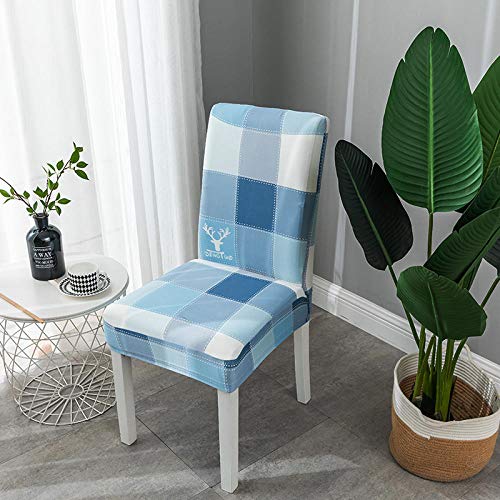 QHDXL Stuhlhussen 4er Set Blauer Karierter Elch Stuhlhusse Universal Stretch Stuhlkissen Stretch-Stuhlbezug Elasthan Stuhlüberzug Restaurant Dekor sehr pflegeleicht-Universal von QHDXL