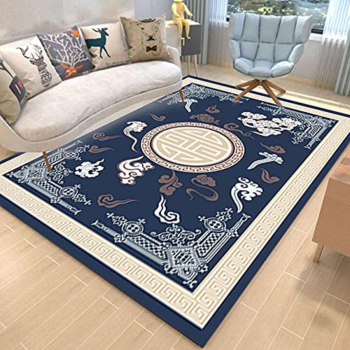 QHDXL Teppich Wohnzimmer 120x170 Dunkelblauer Druck Teppiche Kurzflor Carpet Weicher Blanket Kurzfloriger Tepich Wohnzimmer Kurzflor Teppich Modern Soft Waschbar von QHDXL