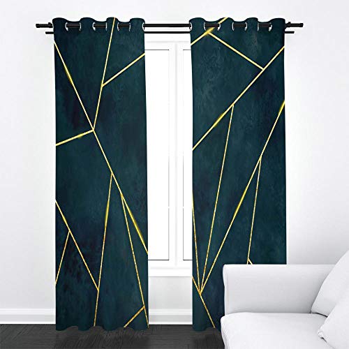 QHDXL Verdunklungsvorhänge Dunkelgrüne Goldene Linien Vorhange Verdunkelung Blickdicht Gardine Verdunklungsgardine Vorhang für Wohnzimmer & Schlafzimmer Ösenvorhang 2er Set, Eins 91.5 x 214 cm von QHDXL