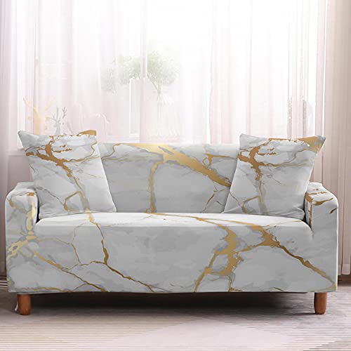 Sofa überzug Grauer Goldener Marmor Sofabezug Elastischer Couch überzug Waschbar Sofa Cover Universal Sofabezug l Form Sofaüberwurf Sofaschoner Für Hunde Haustiere Sofahusse 3 Sitzer von QHDXL