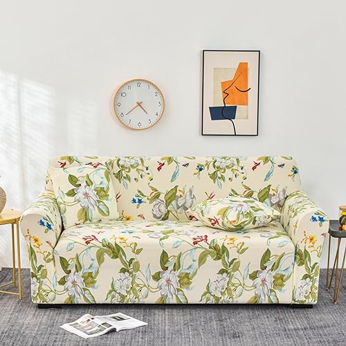 Sofa überzug Grüne Blätter Floral Sofabezug Elastischer Couch überzug Waschbar Sofa Cover Universal Sofabezug l Form Sofaüberwurf Sofaschoner Für Hunde Haustiere Sofahusse 3 Sitzer von QHDXL