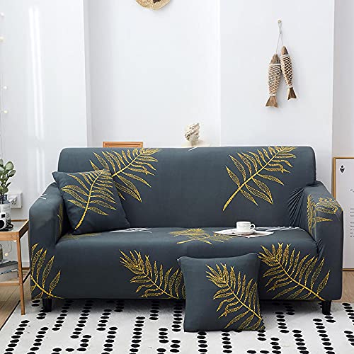 Sofa überzug Grüne Goldene Blätter Sofabezug Elastischer Couch überzug Waschbar Sofa Cover Universal Sofabezug l Form Sofaüberwurf Sofaschoner Für Hunde Haustiere Sofahusse 2 Sitzer von QHDXL